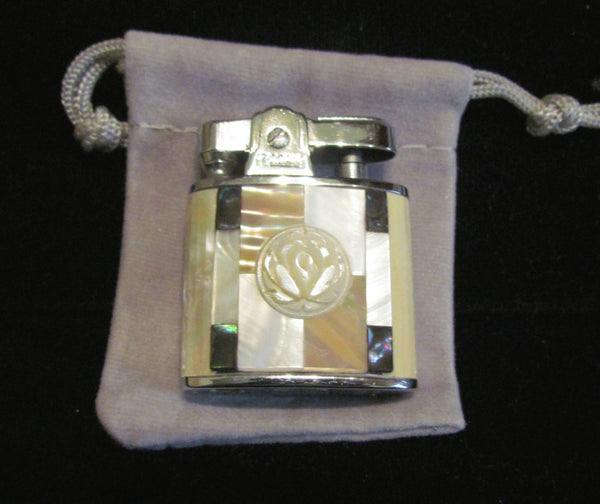 Art Deco Rodan Silver Lighter Mother Of Pearl & Abalone Vintage Ladies Unused Working Lighter