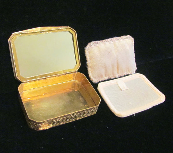 Antique Compact Italian Champleve Enamel Gold Gilt Powder Box Victorian Courting Scene RARE
