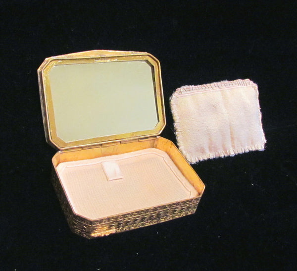 Antique Compact Italian Champleve Enamel Gold Gilt Powder Box Victorian Courting Scene RARE