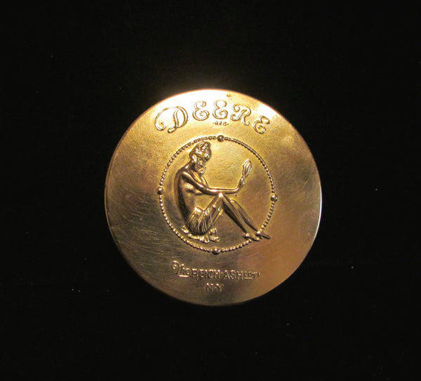 Deere Art Nouveau Gold Compact Box 1920s Nude Powder Tin Rare