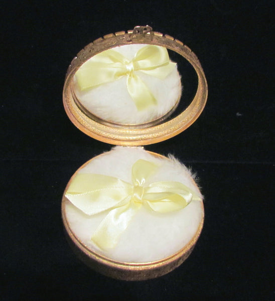 1800's French Ormolu Jeweled Powder Box Vanity Powder Jar Large Compact With Puff